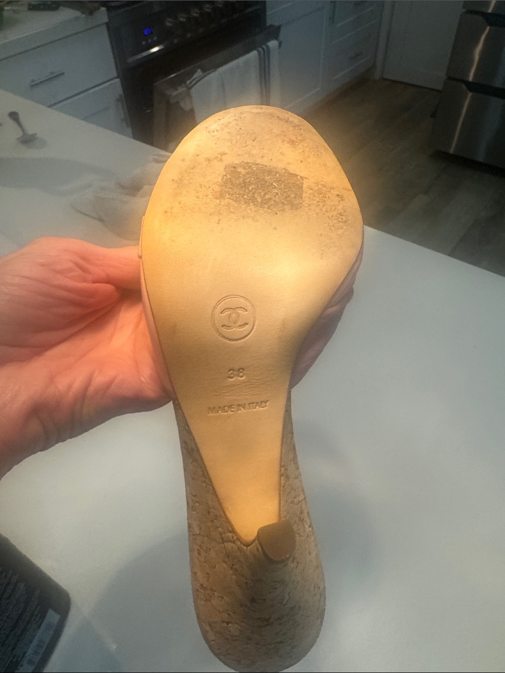 CHANNEL Cork Heel Mule/Slide Sandals - Picture 7 of 9